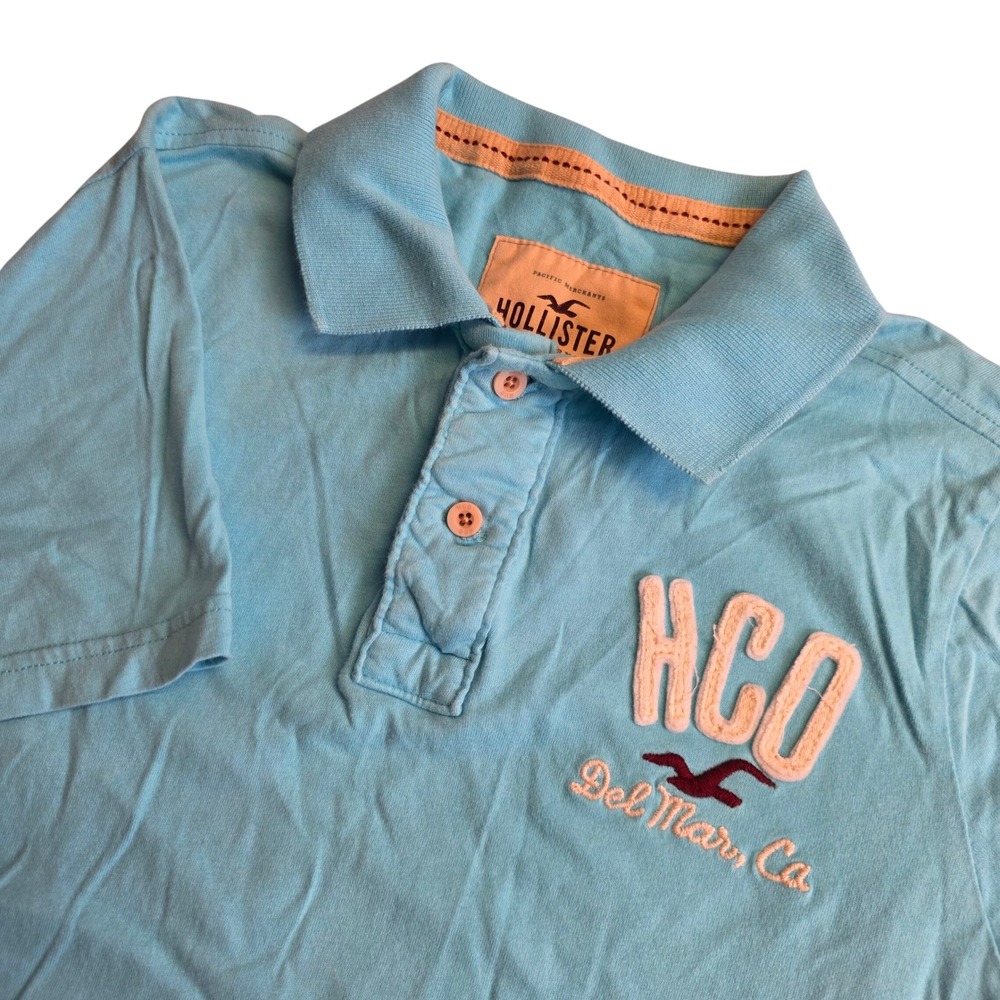 Hollister Mens XL Blue Short Sleeve HCO Del Mar Ca Logo Polo Shirt 321063112